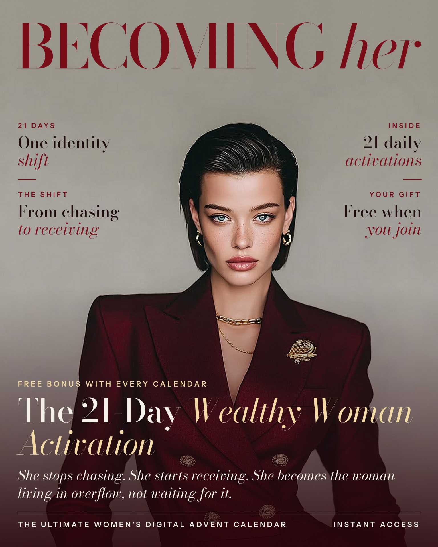 Becoming her — The 21-Day Wealthy Woman Activation, free bonus with every calendar